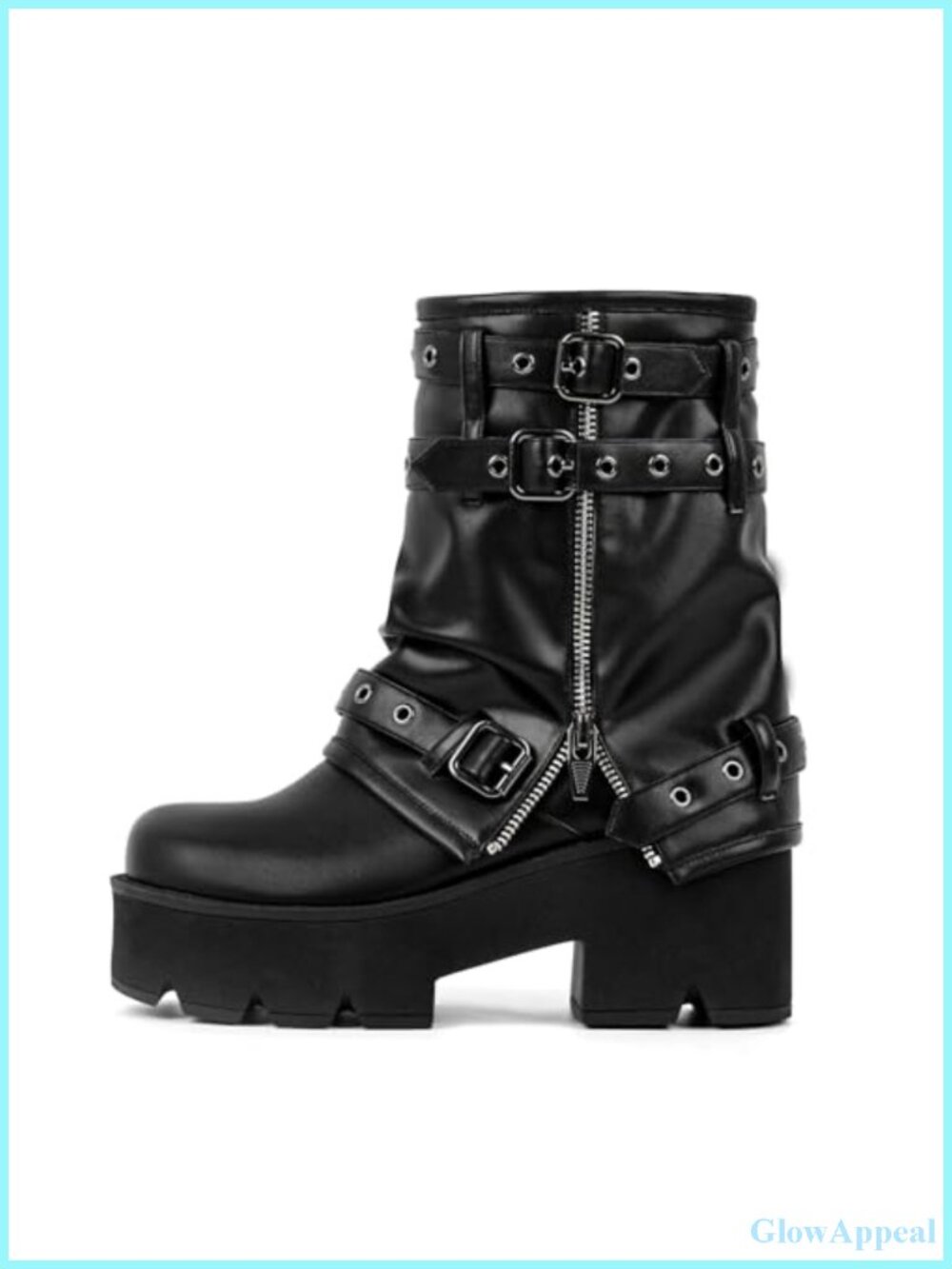 Women's Punk Ankle Boots Block Heel Platform Faux Leather Zipper
